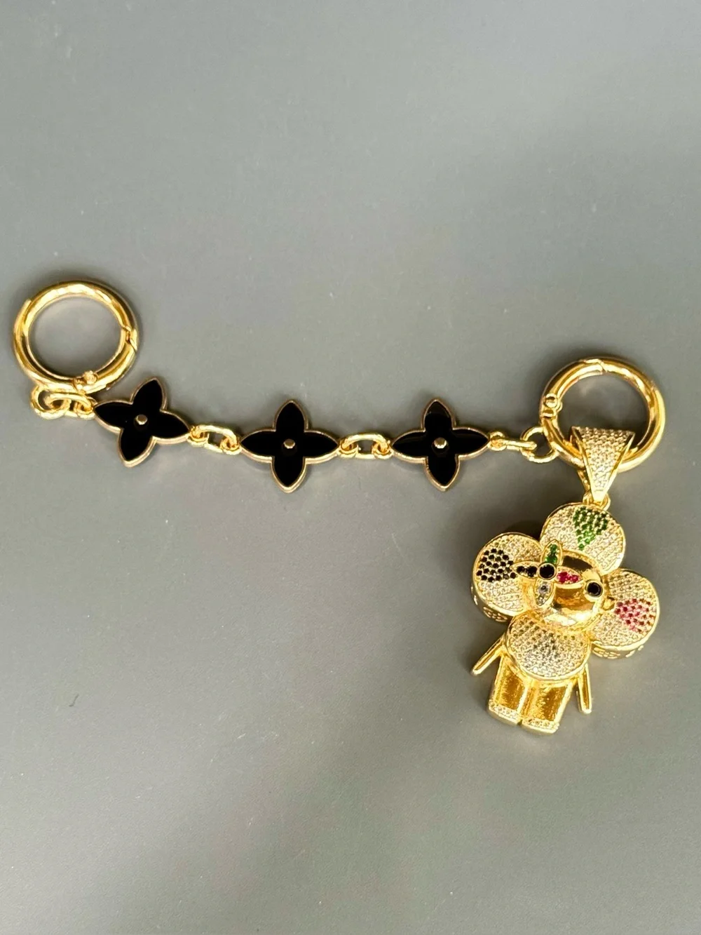 NWOT Gold Monogram Multicolor Mascot Bag Charm Extender Black Camellia Key chain